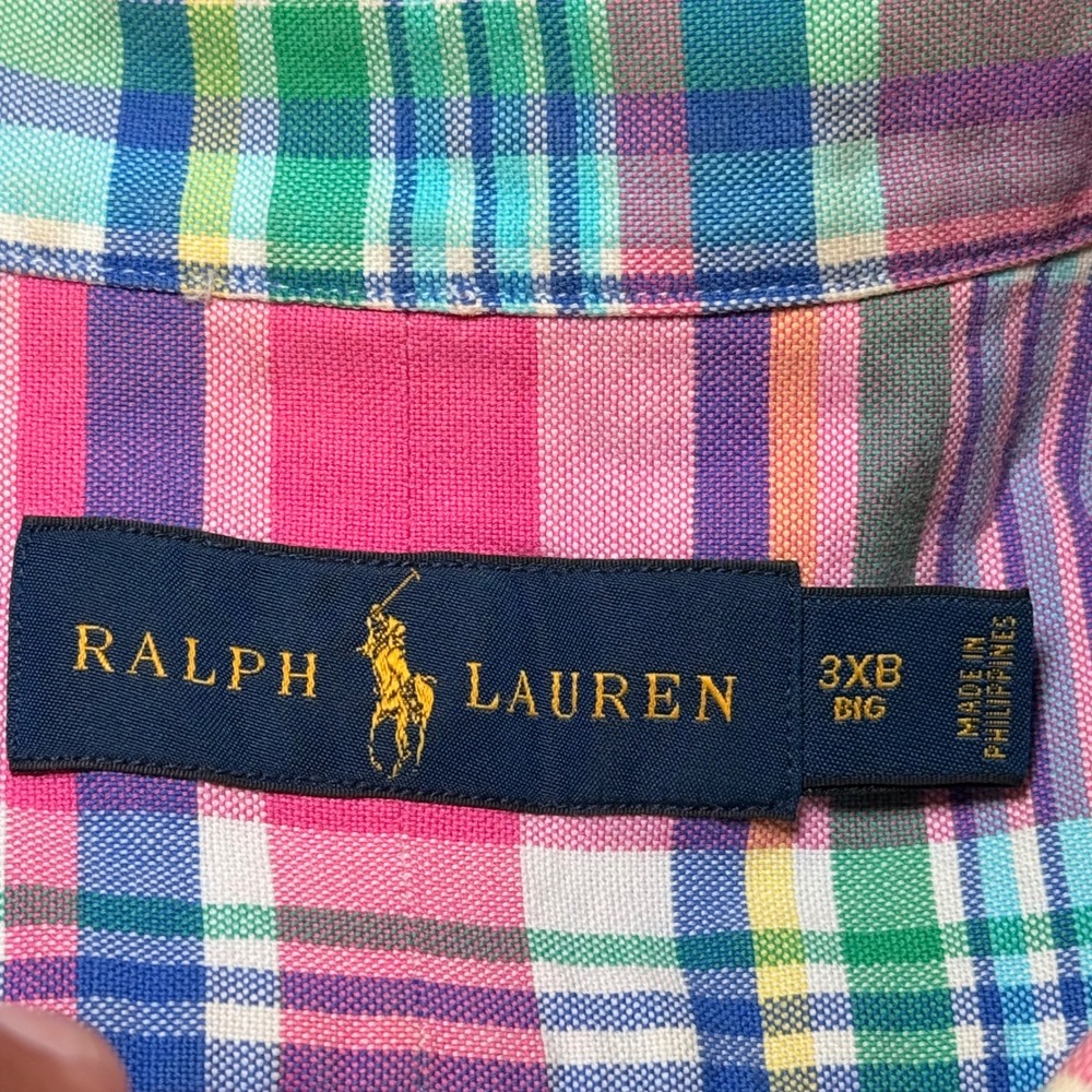 Ralph Lauren Mens 3XB Big Pink Plaid Cotton Button Down Shirt Long Sleeve Pony - Picture 4 of 9